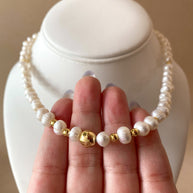 Medium Real Pearls and Golden Ball Necklace