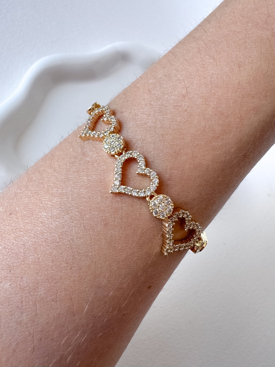 Golden Crystals 3 Hearts Bracelet