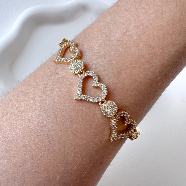 Golden Crystals 3 Hearts Bracelet