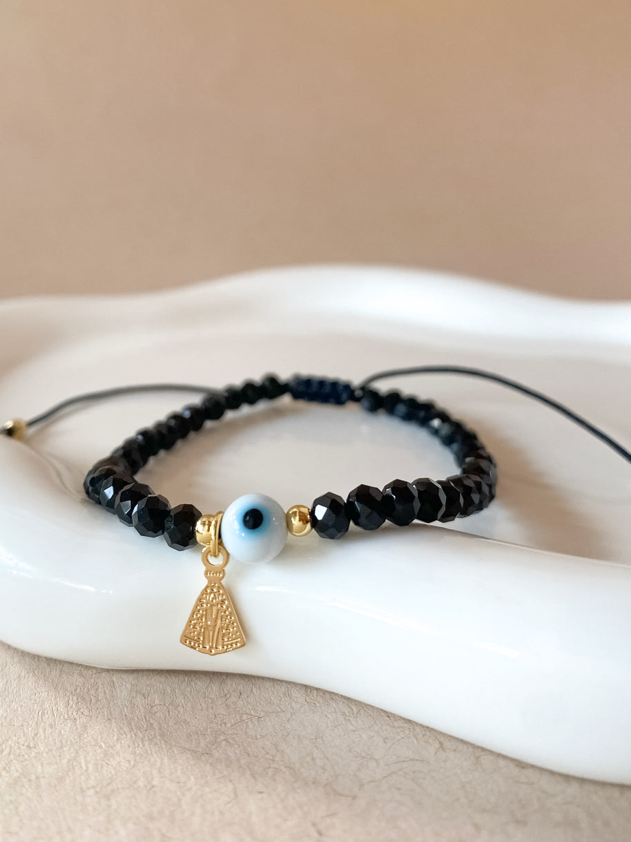 White, Red & Black 🧿 and Virgin of the Valley Thread Adjustable Bracelet