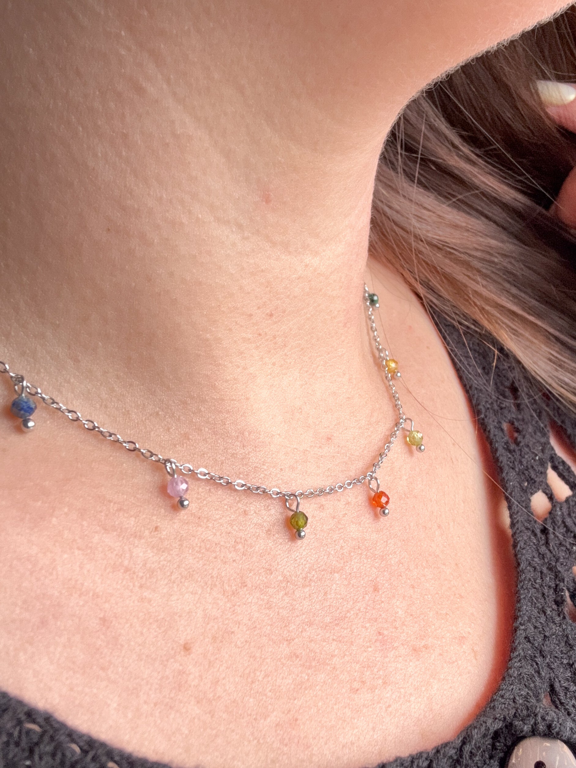 Colorful Beads Silver Necklace