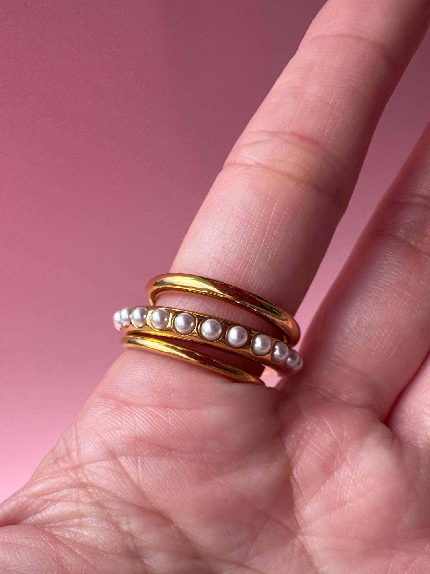 3 Layers Golden Pearls Steel Ring