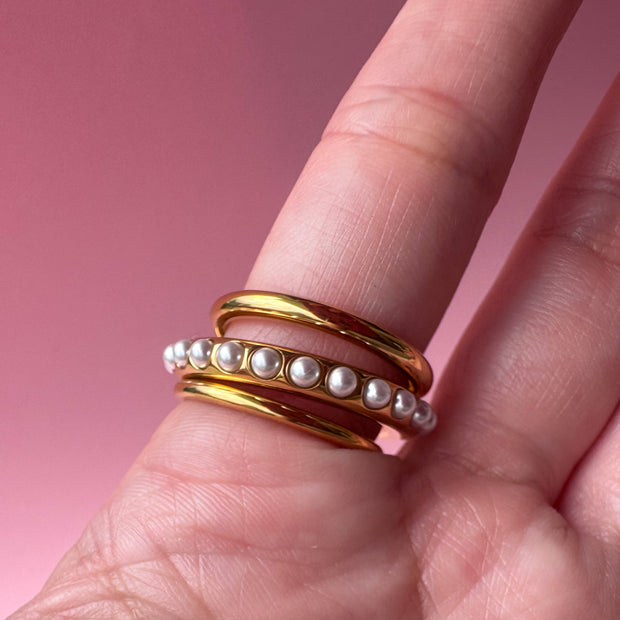 3 Layers Golden Pearls Steel Ring
