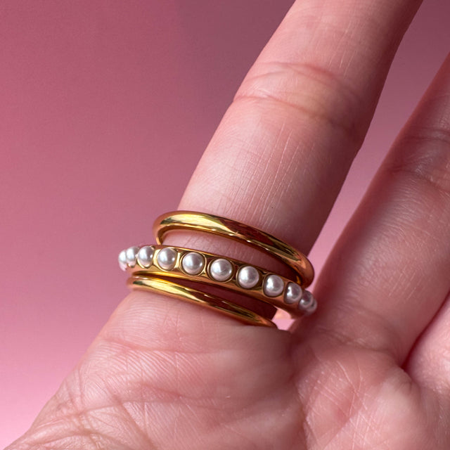 3 Layers Golden Pearls Steel Ring