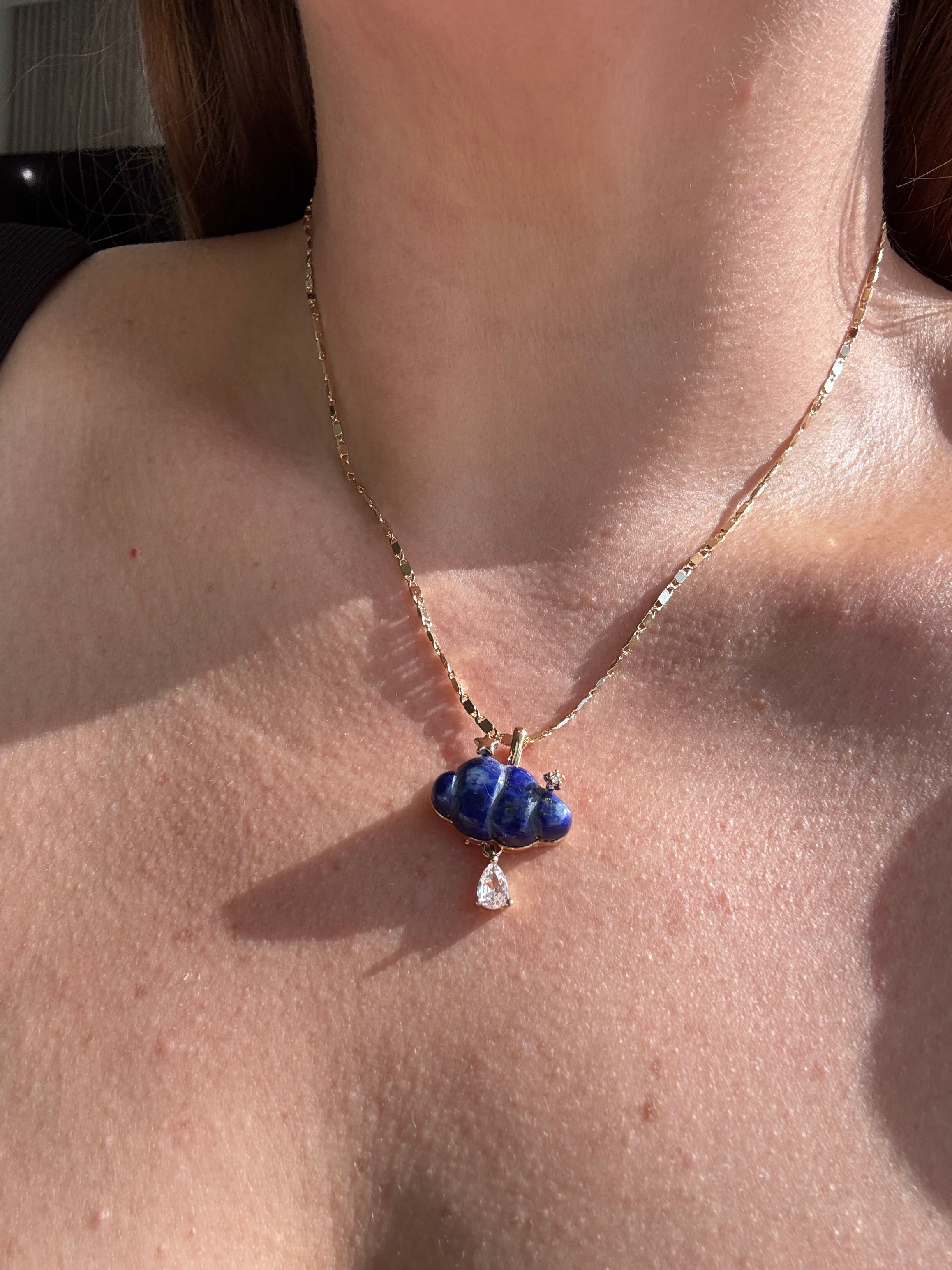 Cloud Raindrop Crystal Gems Golden Necklaces
