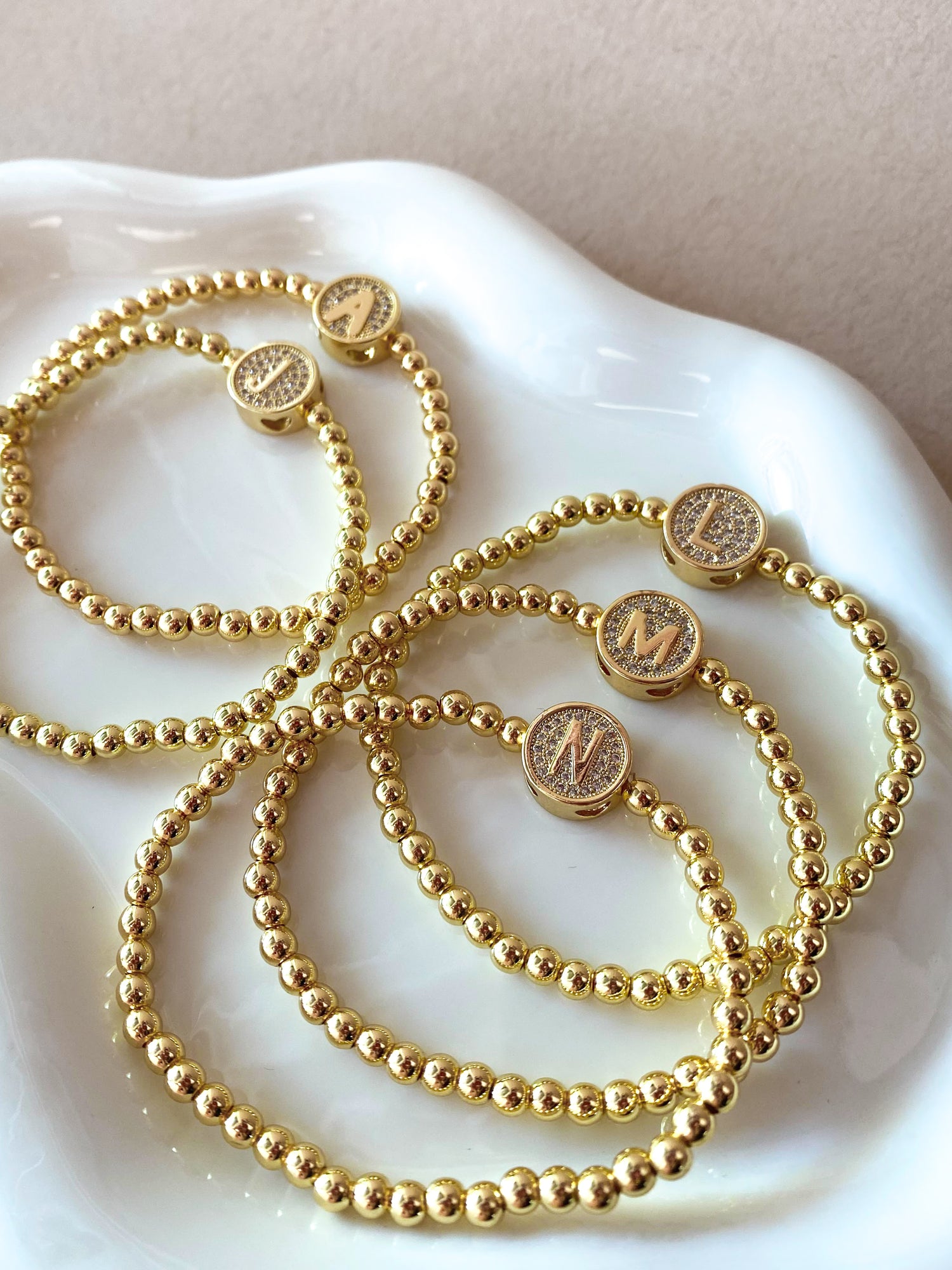 Initials Circular Crystal Golden Elastic Bracelets