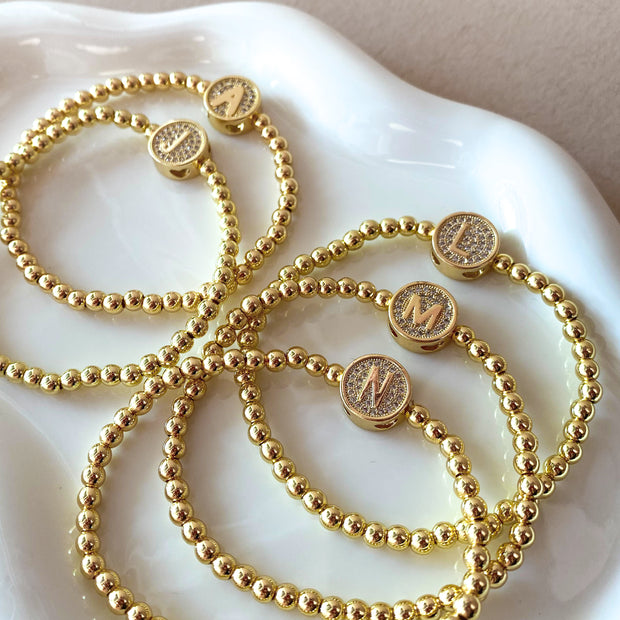 Initials Circular Crystal Golden Elastic Bracelets
