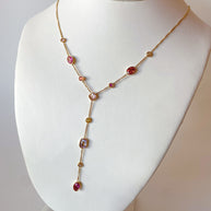 Multi-Gemstone Y Style Steel Necklace