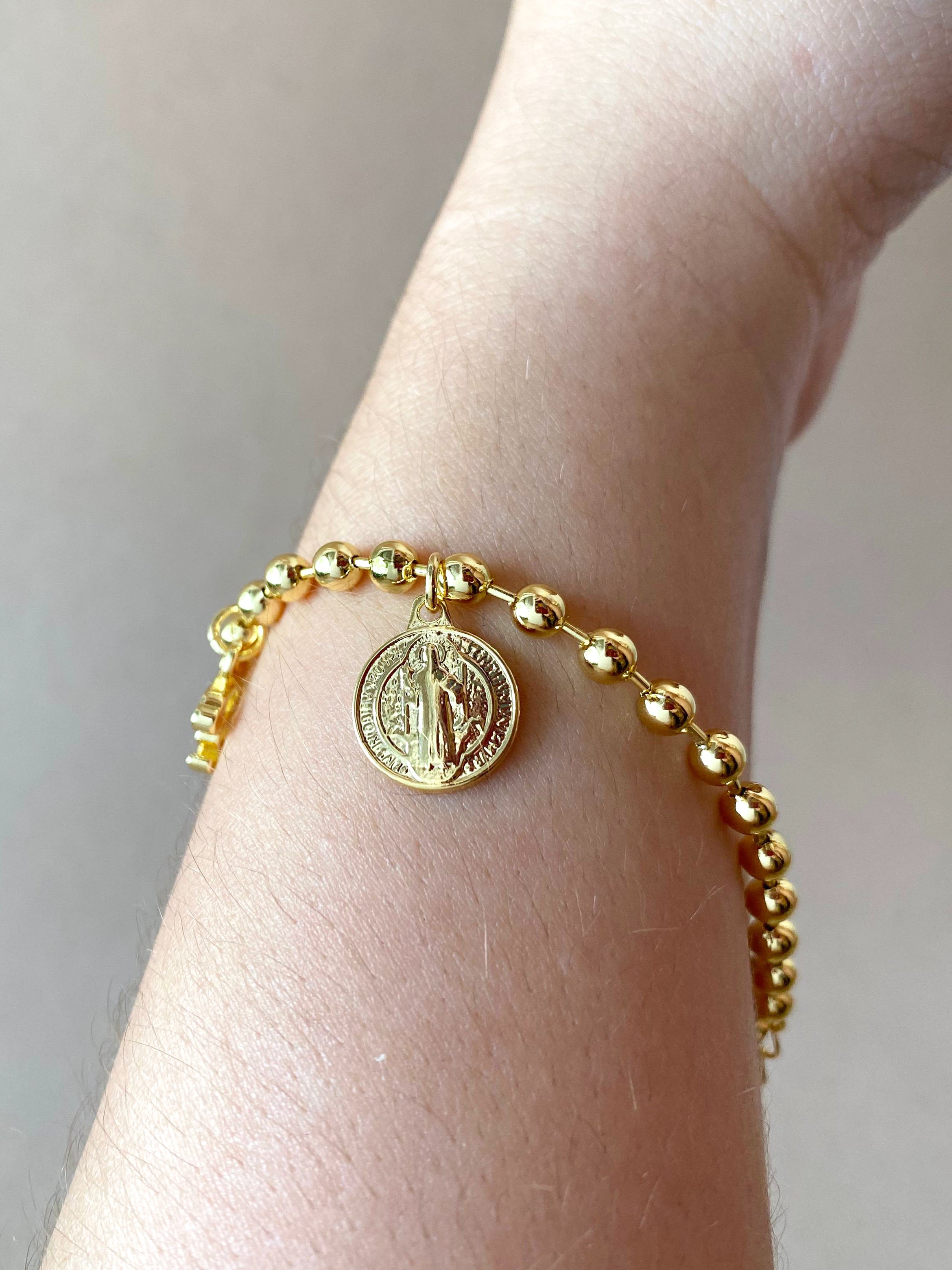Faith, Red Heart and St Benedict Charms Bracelet