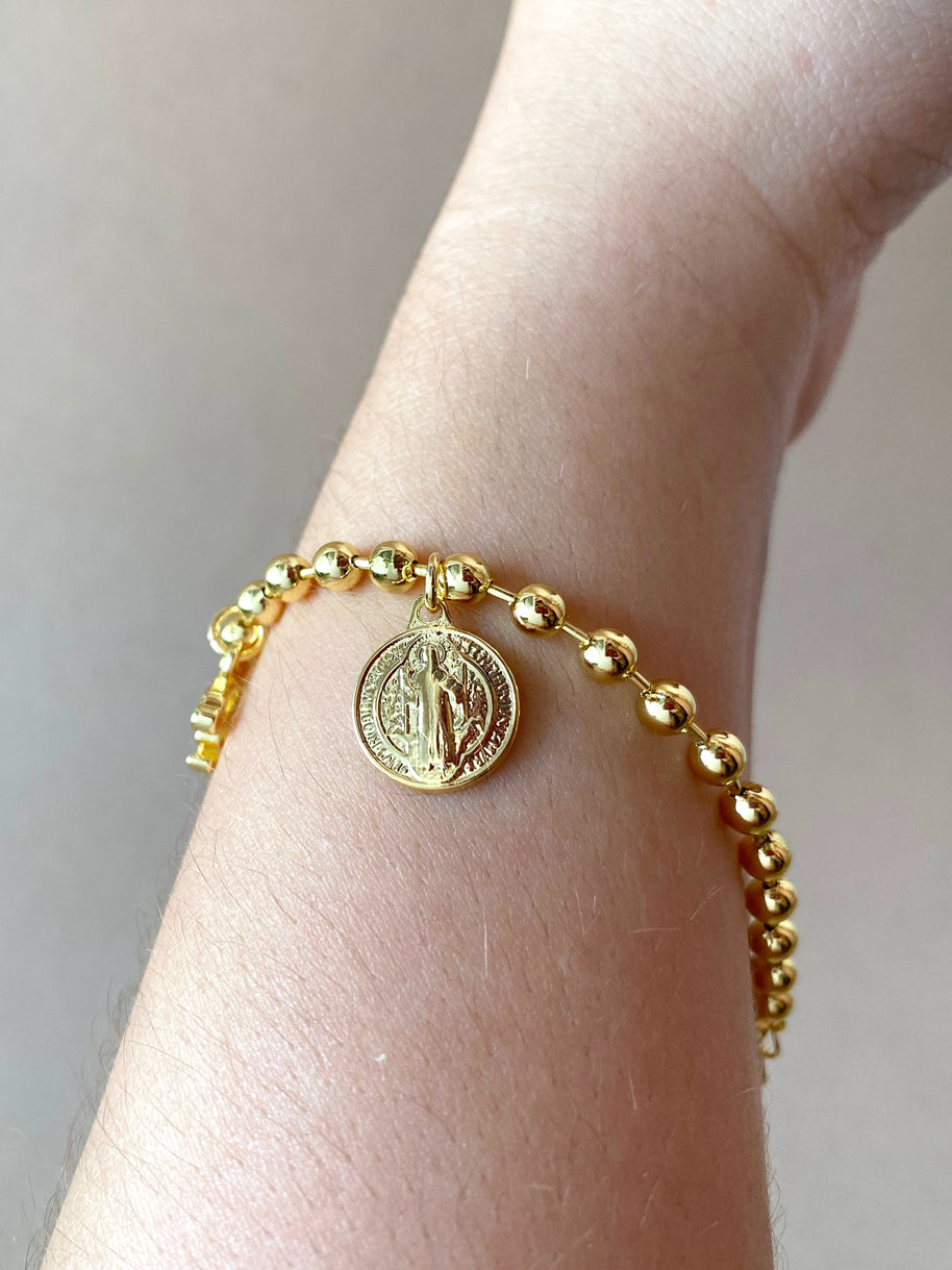 Faith, Red Heart and St Benedict Charms Bracelet