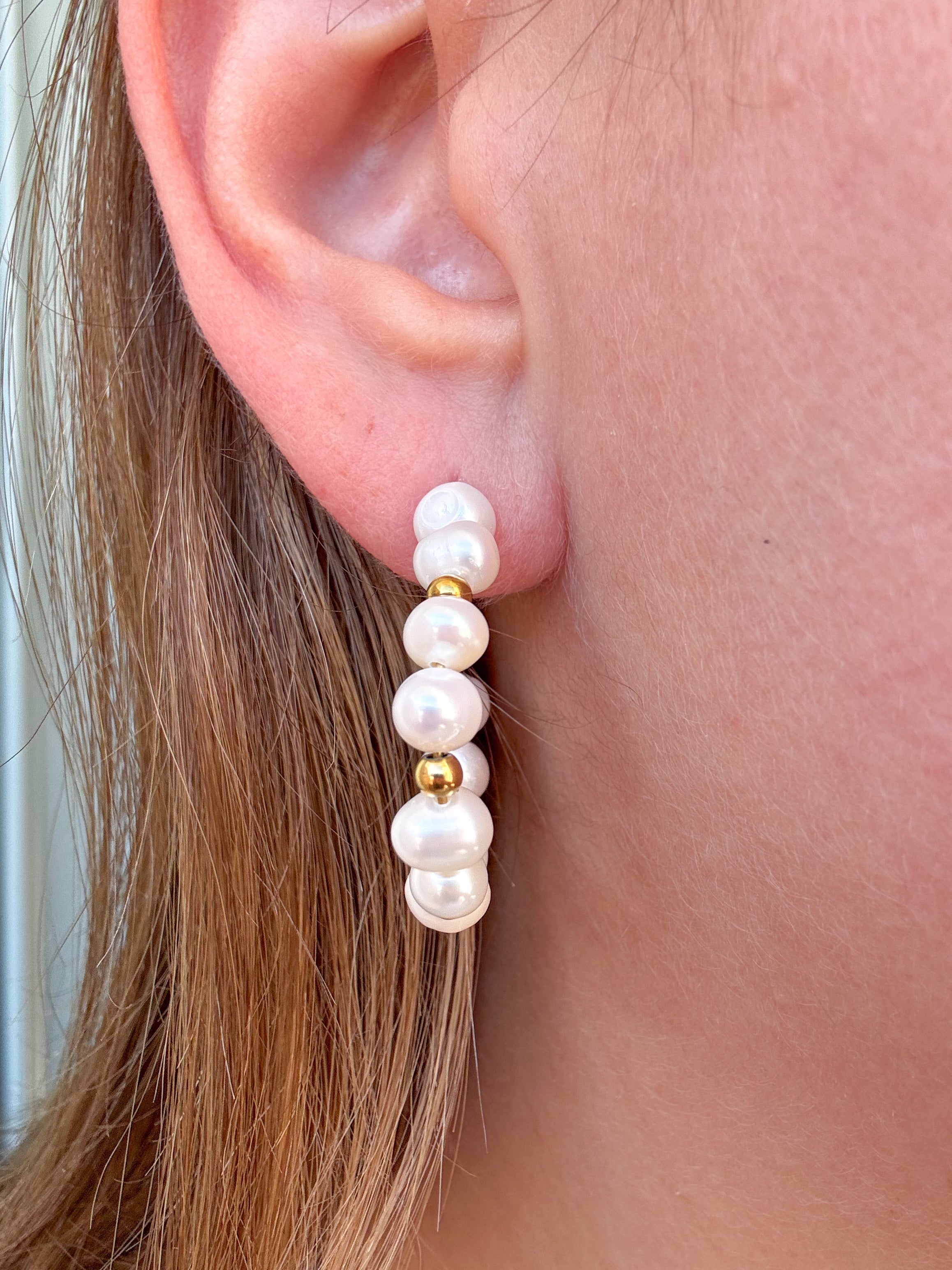 Aretes Acero Aros con Perlas
