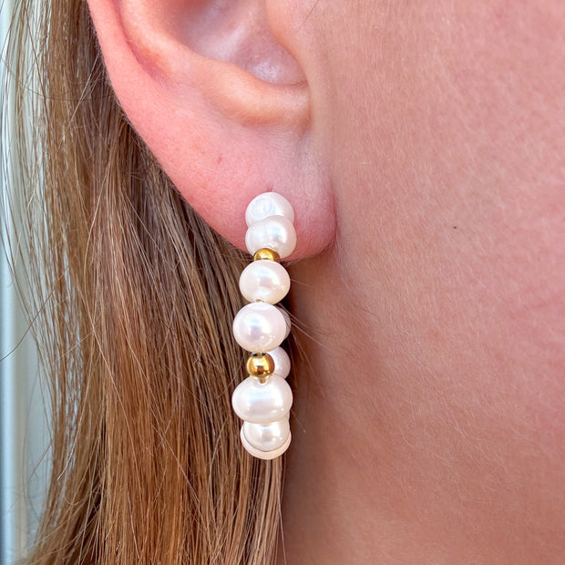 Aretes Acero Aros con Perlas
