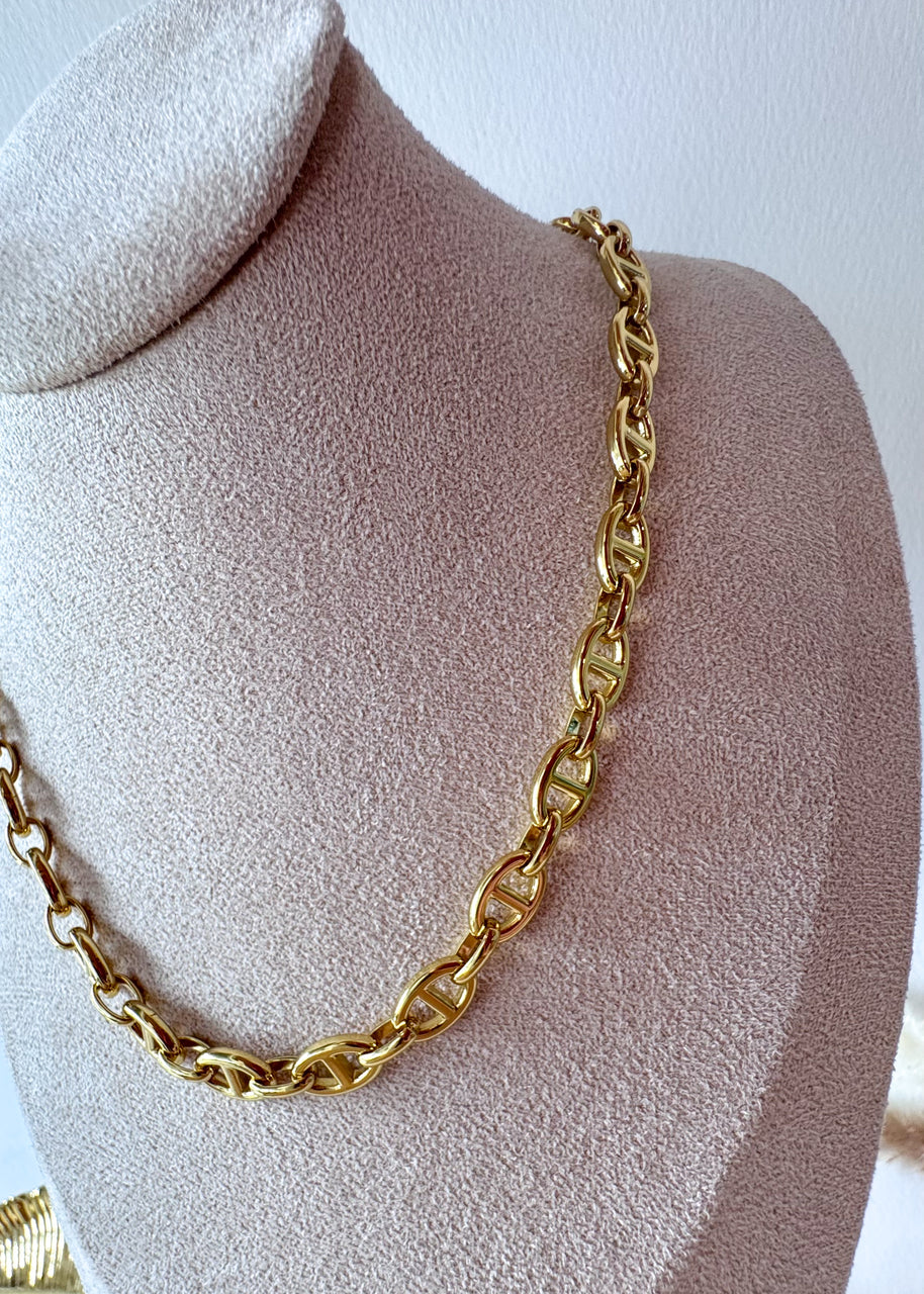 Puffed Mariner Style Steel Necklace