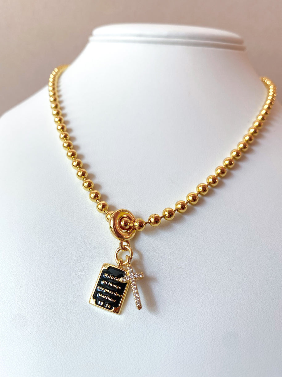 Black Bible Verse and Cross Necklace