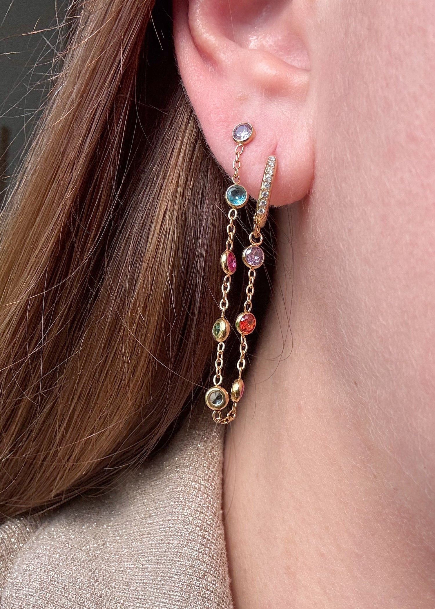Colorful Crystal 2 Layers Hoops Steel Earrings