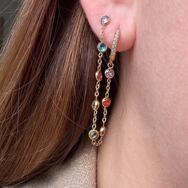 Colorful Crystal 2 Layers Hoops Steel Earrings