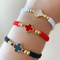 White, Red and Black Clovers Thread Adjustable Bracelets