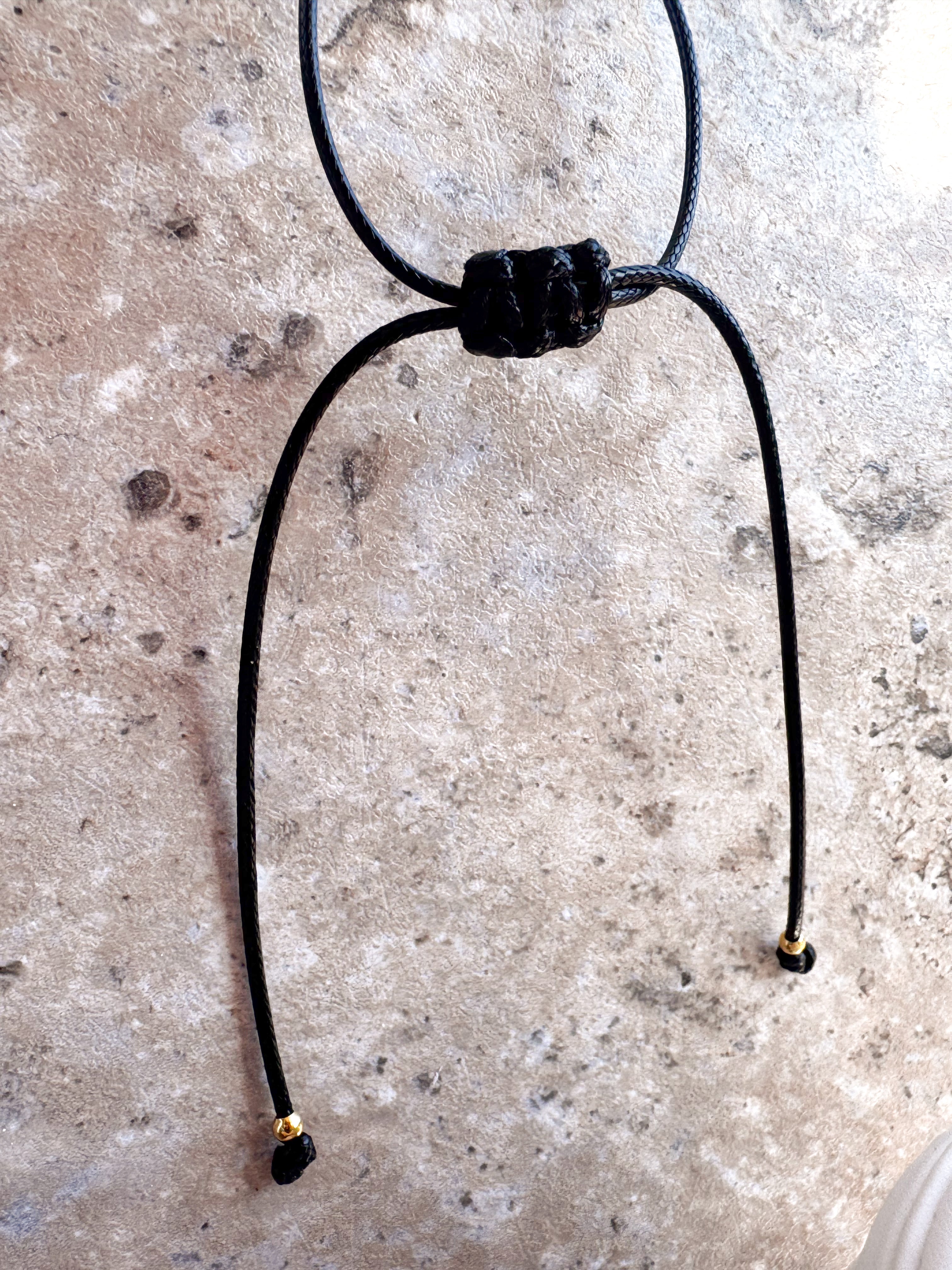 Shiny Hearts Black Leather Necklace