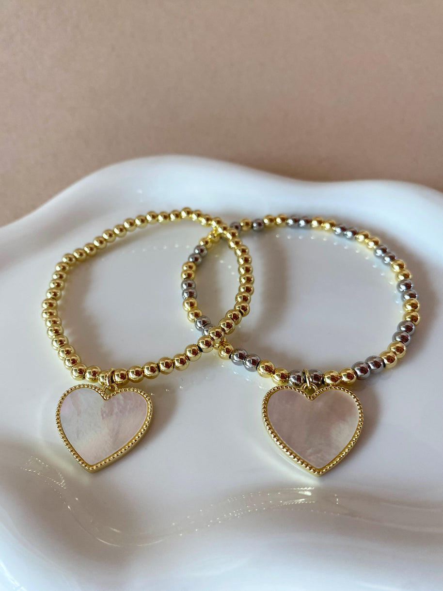 2 Styles of Mother of Pearl Full Heart Shape Elastic Bracelet