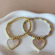 2 Styles of Mother of Pearl Full Heart Shape Elastic Bracelet