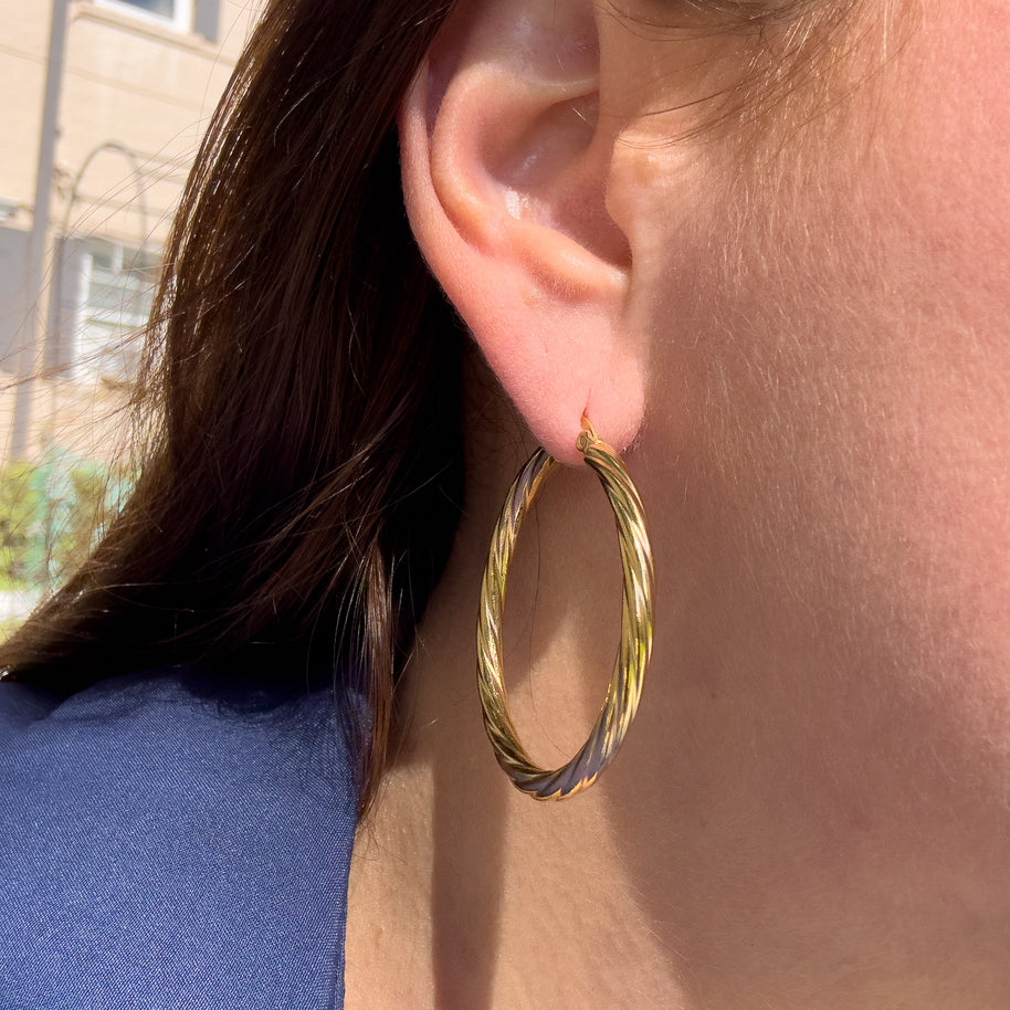 Spiral Golden Steel Big Hoops