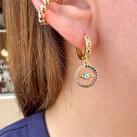 Argollas Evil Eye Coloridos + Ear Cuff Balines Dorados