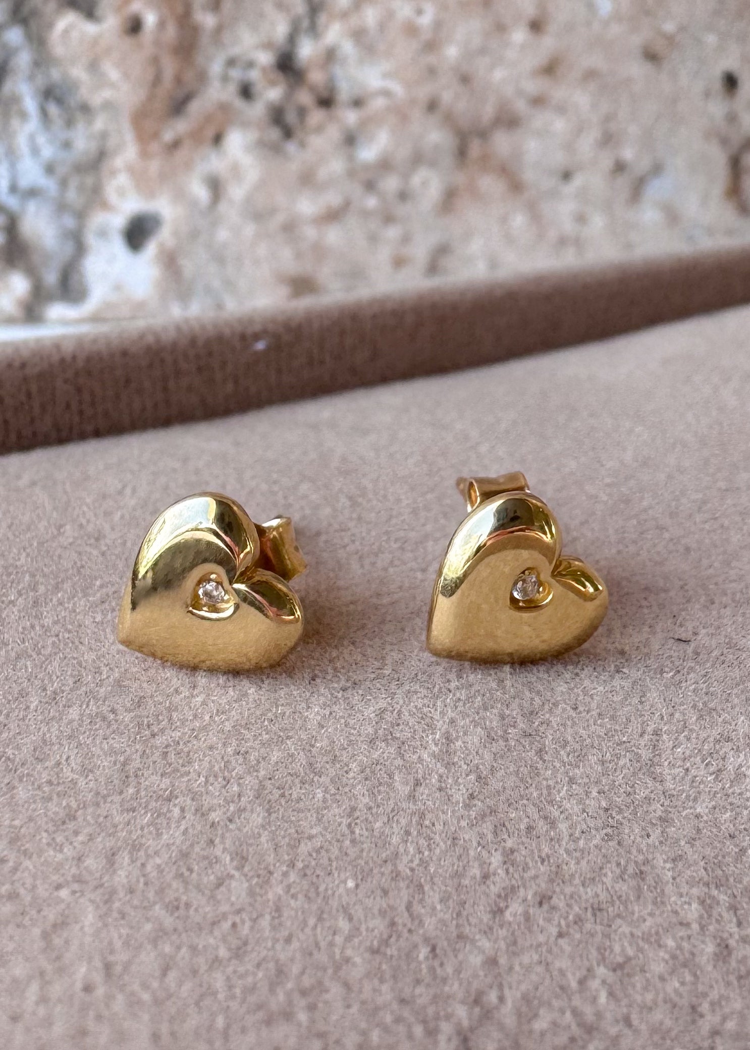 Heart Mini Zircon 18k Solid Gold Earrings
