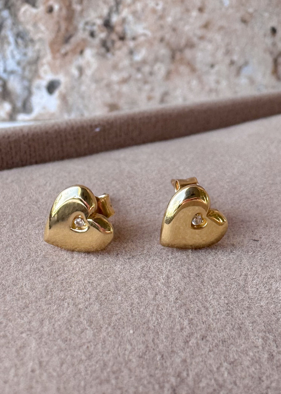 Heart Mini Zircon 18k Solid Gold Earrings