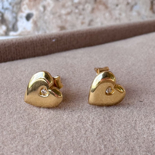 Heart Mini Zircon 18k Solid Gold Earrings