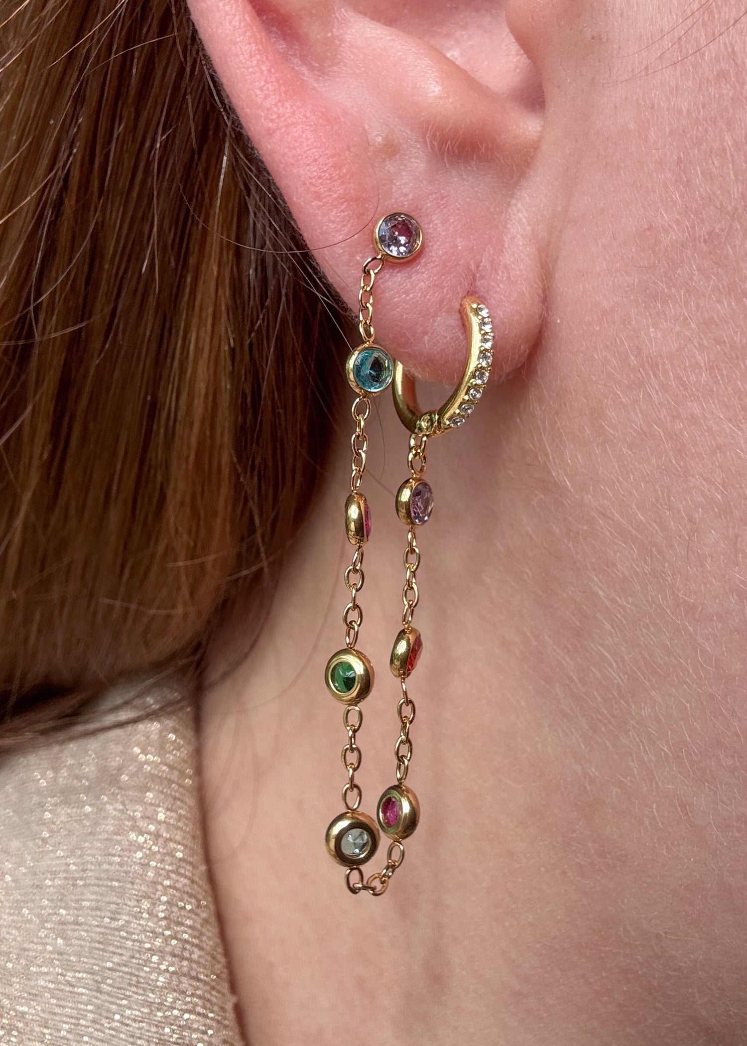 Colorful Crystal 2 Layers Hoops Steel Earrings