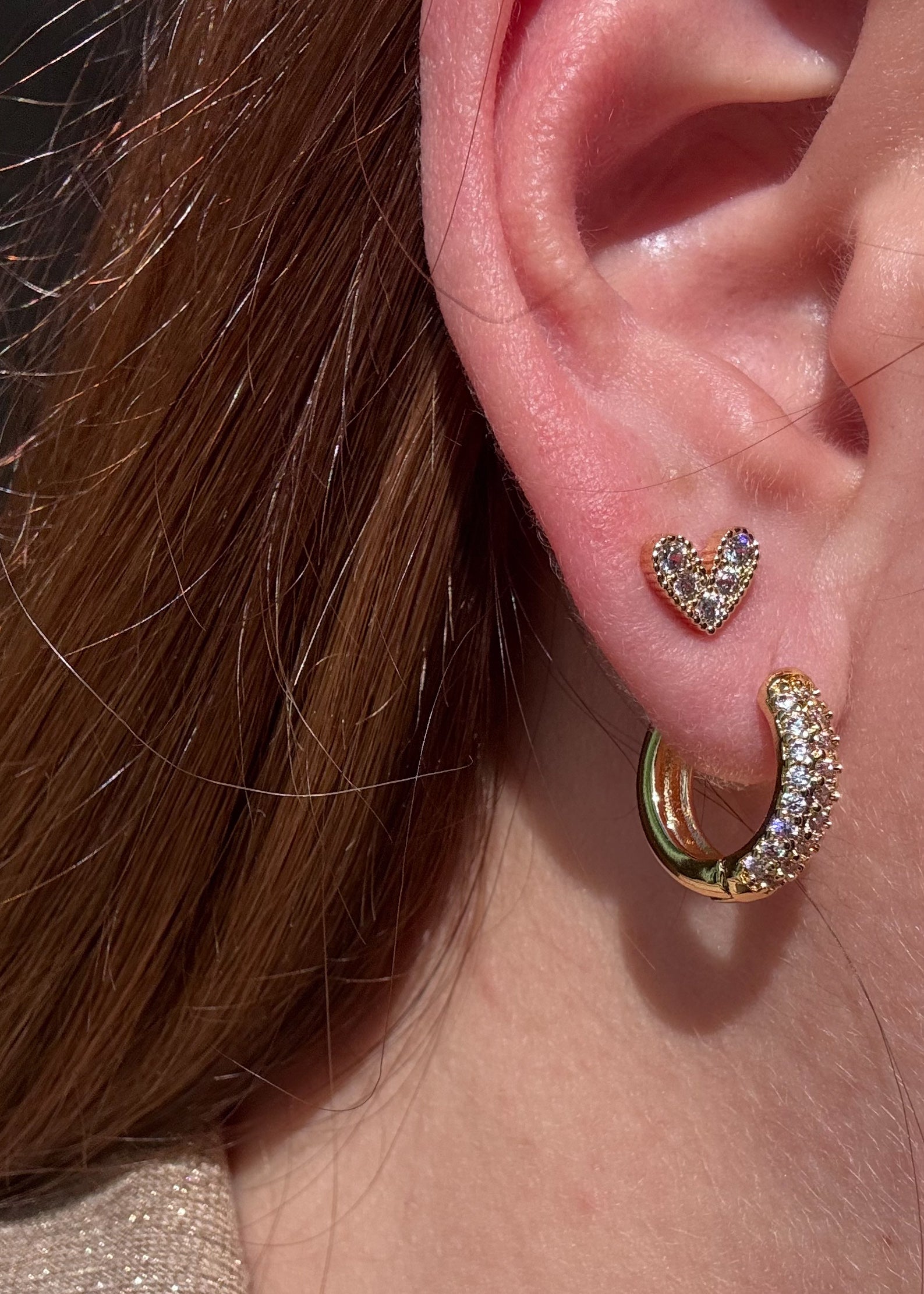 Shiny Golden Hoops & Little Heart Shape Earrings
