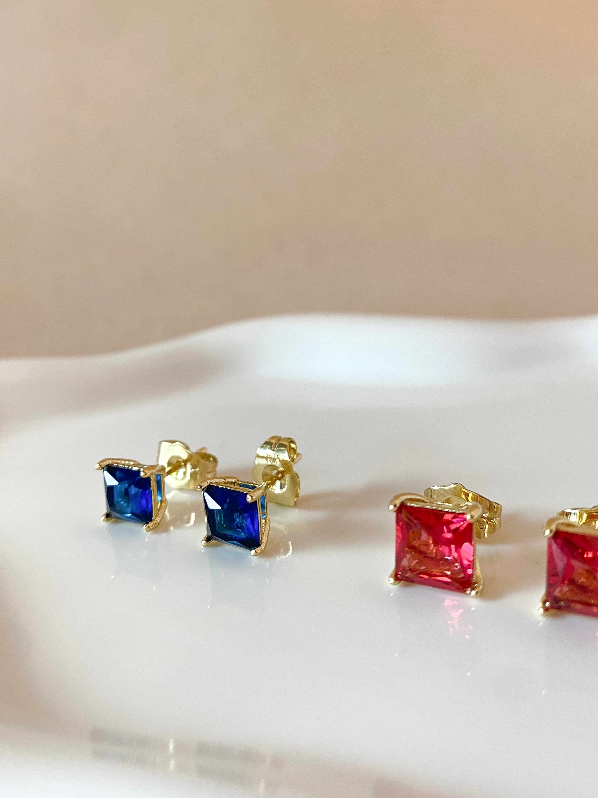 3 Different Colors of Square Crystals Earrings