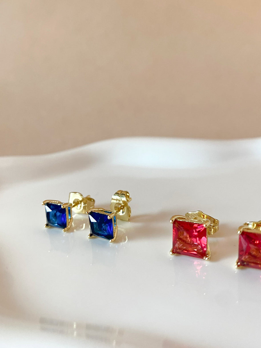 3 Different Colors of Square Crystals Earrings