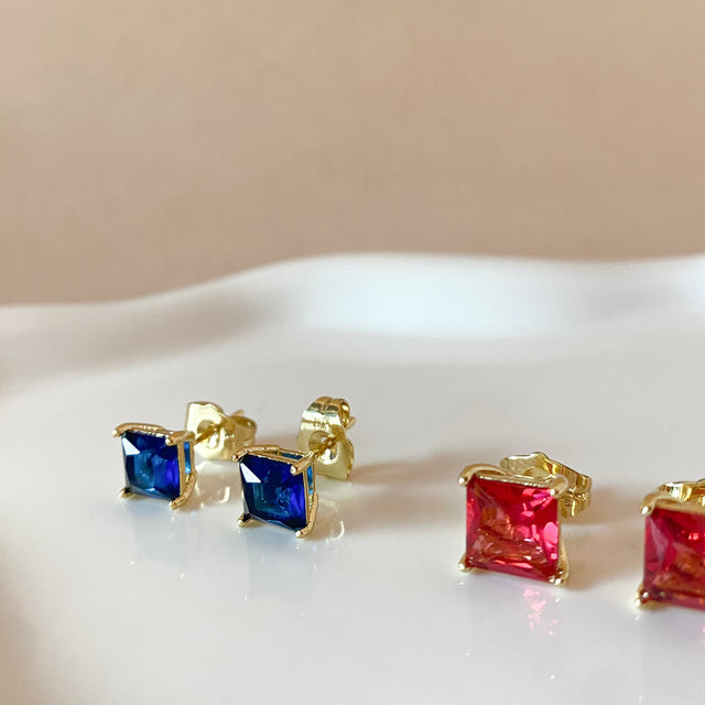 3 Different Colors of Square Crystals Earrings