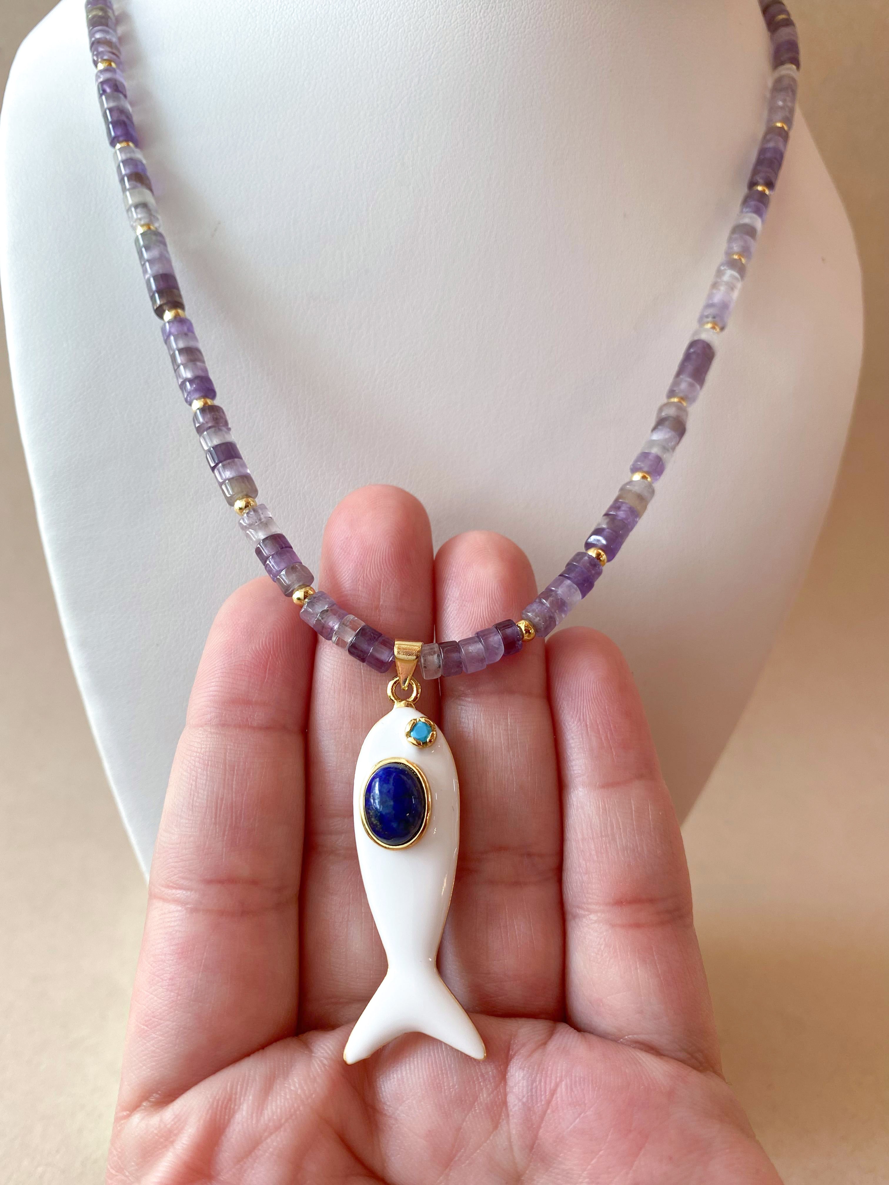 White Fish Purple Amethyst Stone Necklace