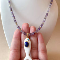 White Fish Purple Amethyst Stone Necklace