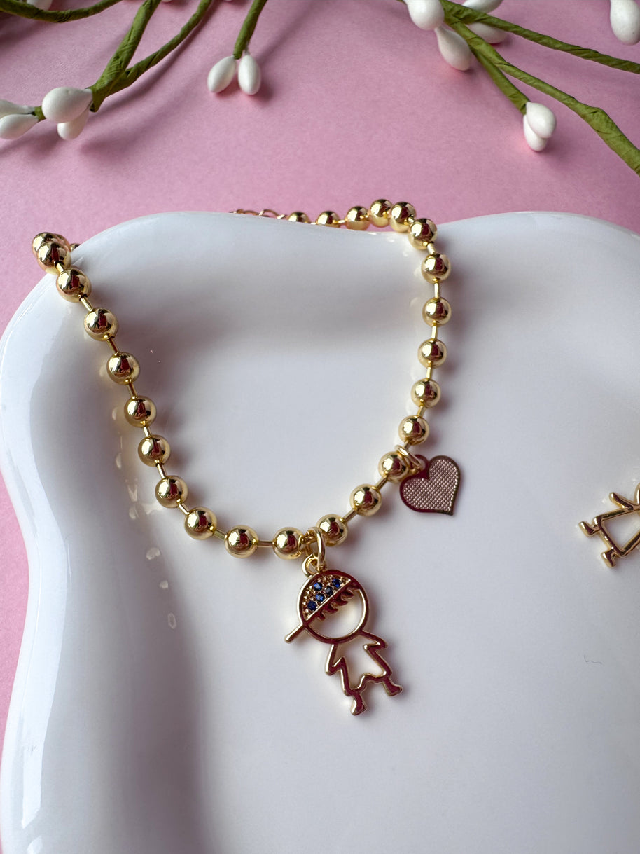 Golden Kids & Heart Bracelet