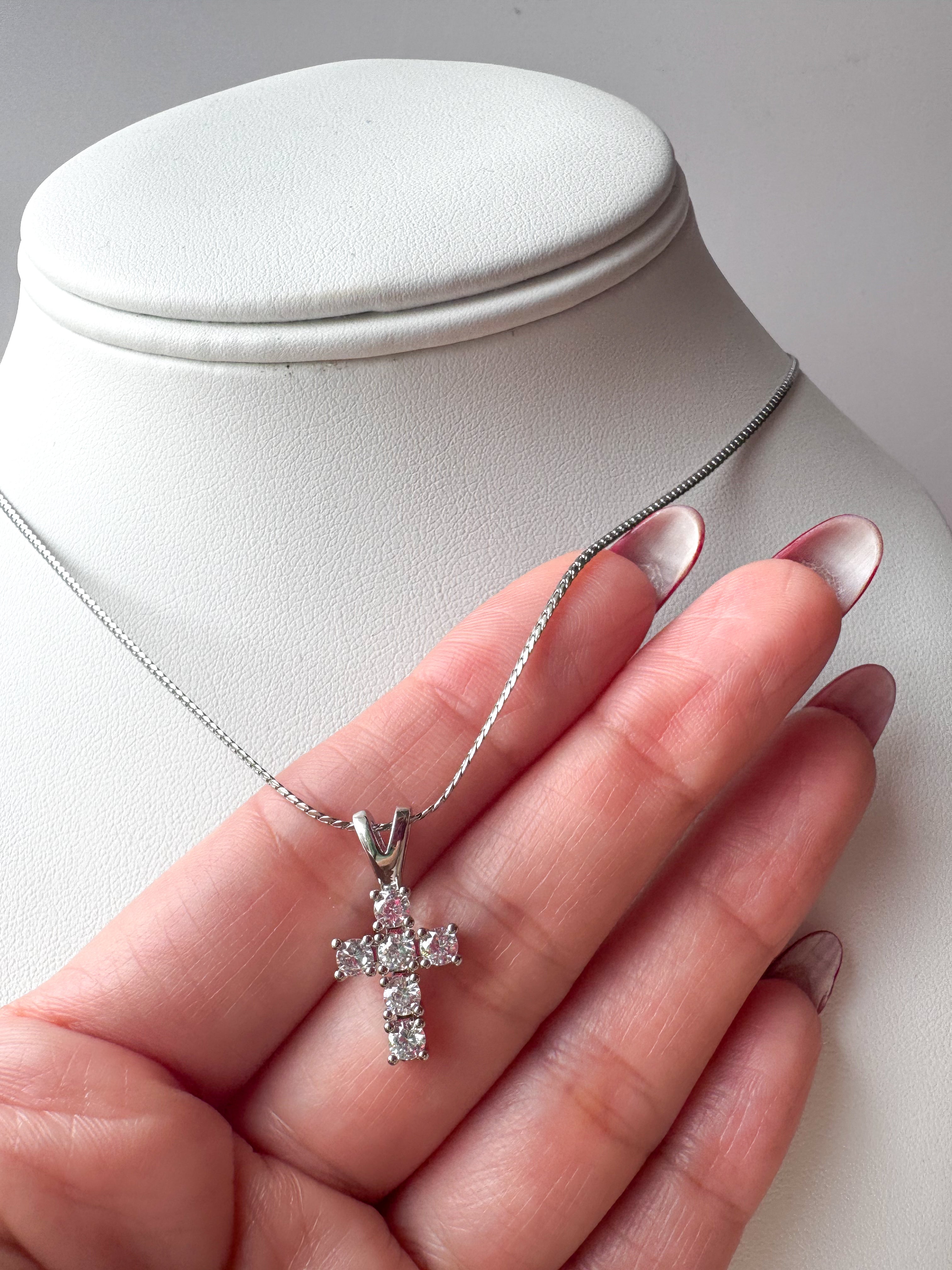 Silver Crystal Cross Steel Necklace