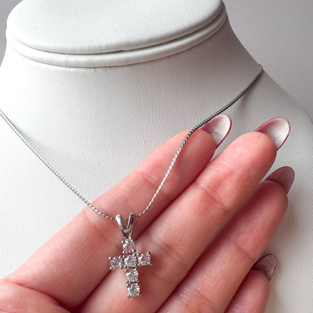 Silver Crystal Cross Steel Necklace