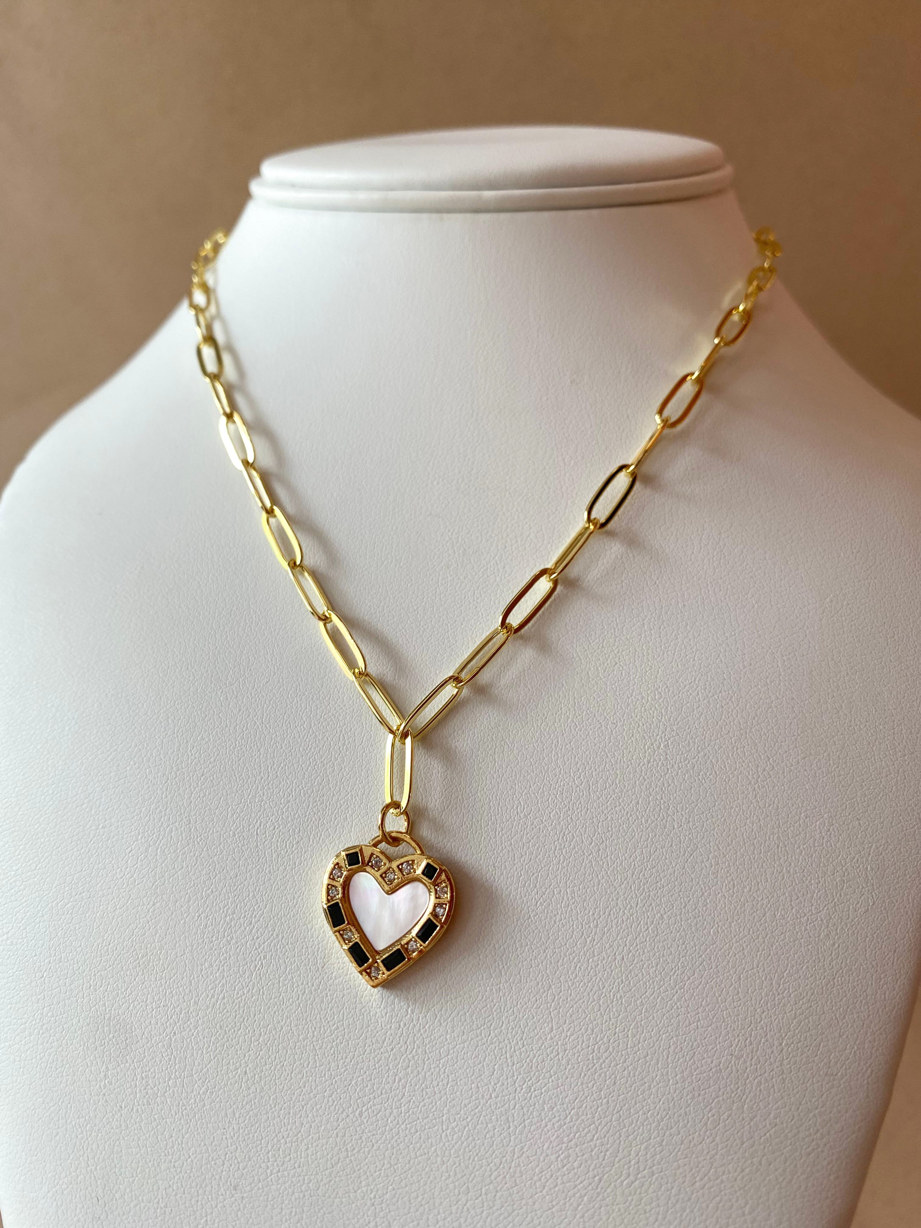 Black and Gold Crystal Heart Shape Necklace