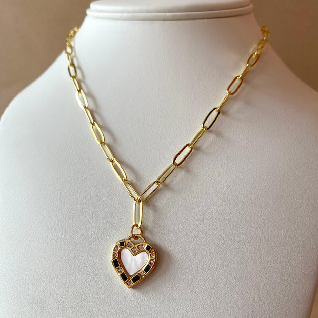 Black and Gold Crystal Heart Shape Necklace