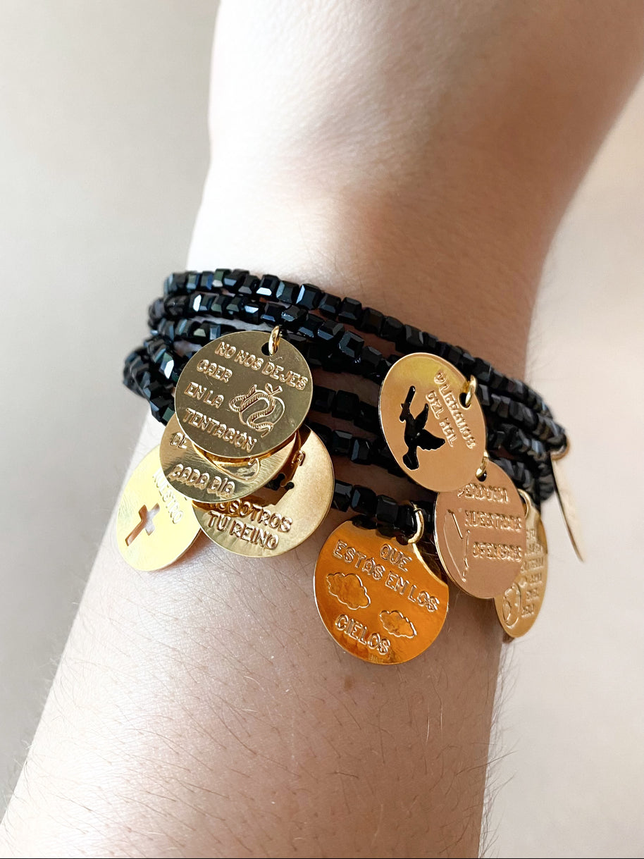 Our Father Prayer Charms Black Adjustable Bracelet