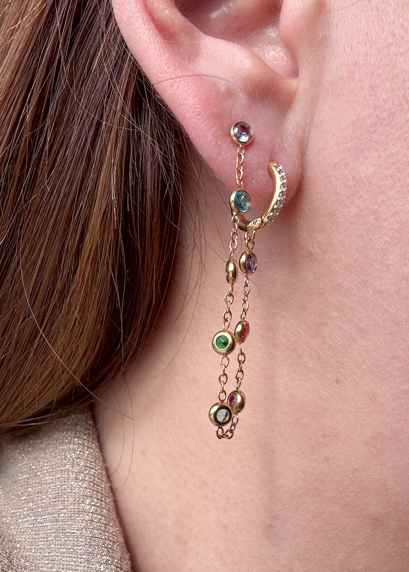Colorful Crystal 2 Layers Hoops Steel Earrings