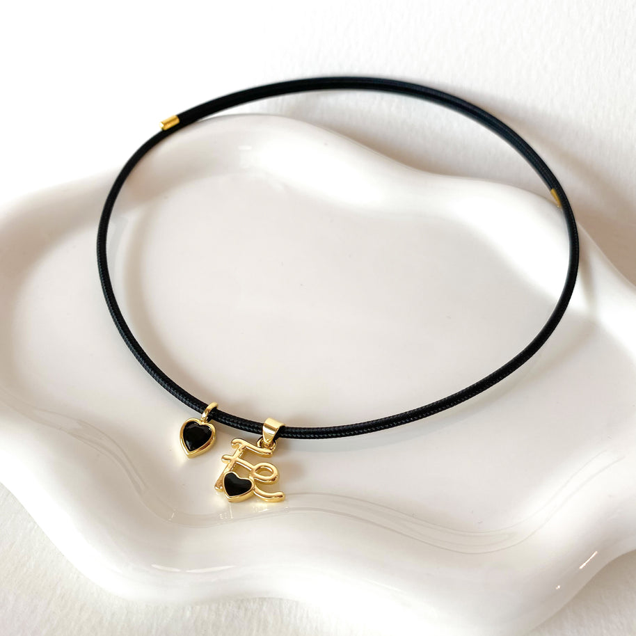 Adjustable Black Magnetic Cord Faith and Black Heart Crystal Bracelet/Necklace