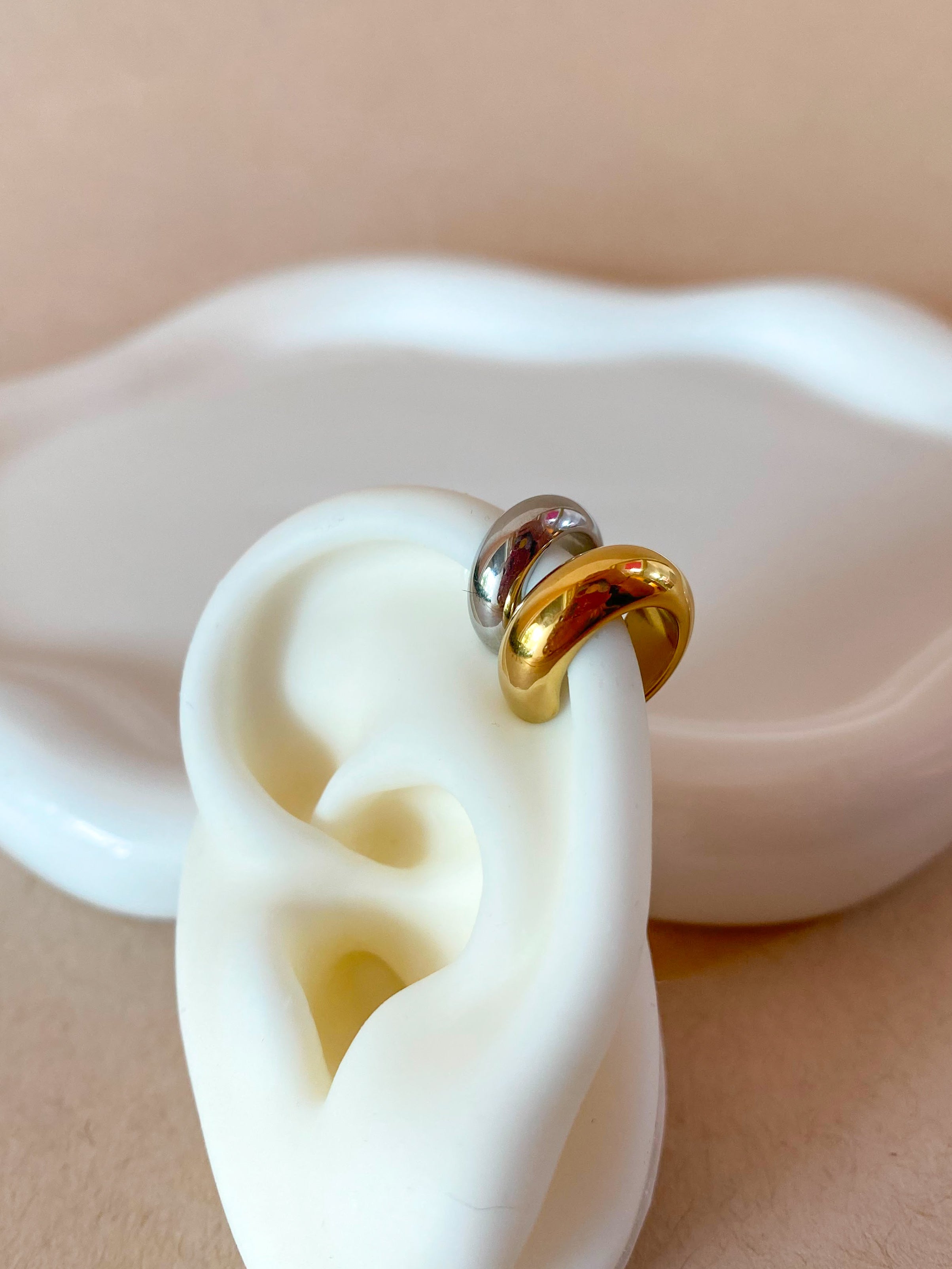 Silver and Gold Steel Pair of Plain Ear Cuff