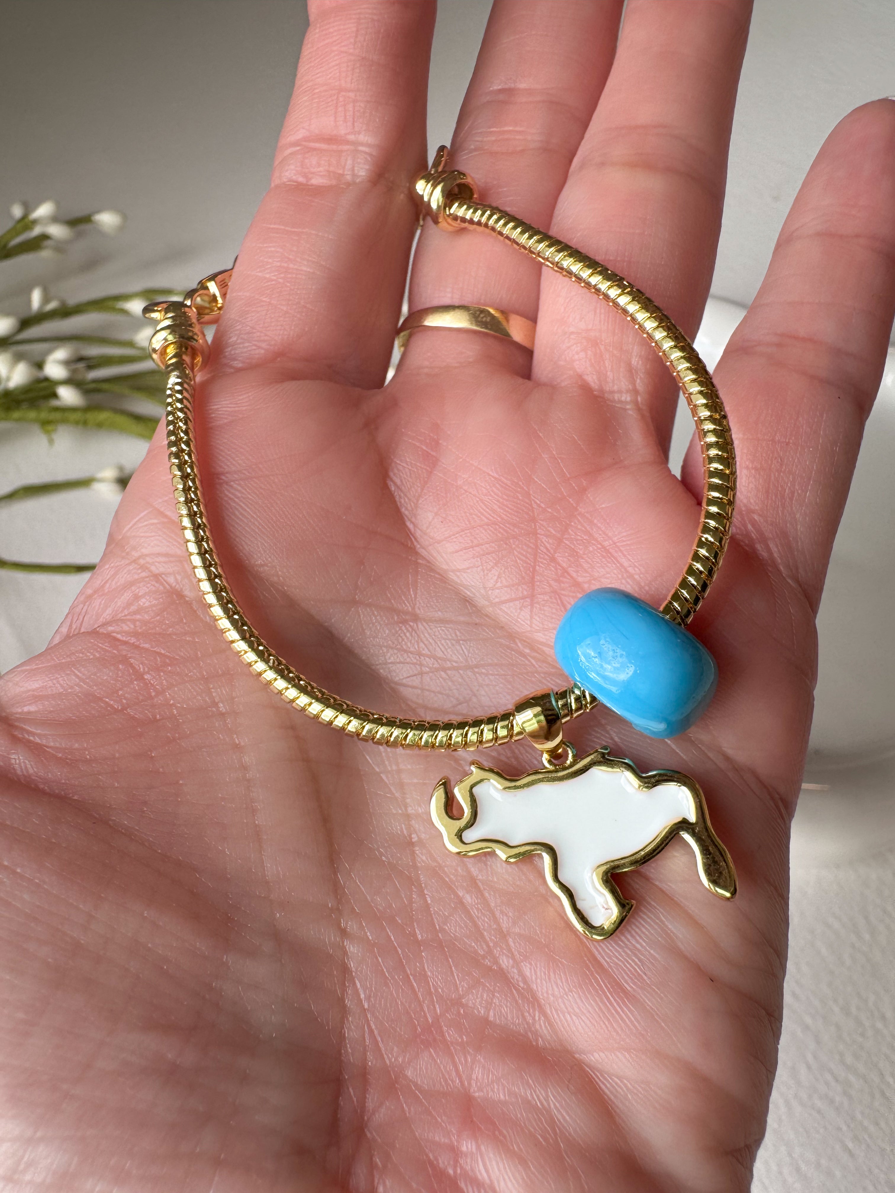 White Venezuela Map & Blue Tuerca Bracelet