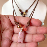 Gemstones Fish Charms and Turkish Leather Necklace