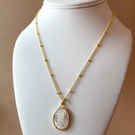 Fatima Virgin Mother of Pearl Oval Medal Necklace