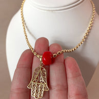 Big Hamsa and Red Turkish Stone Necklace