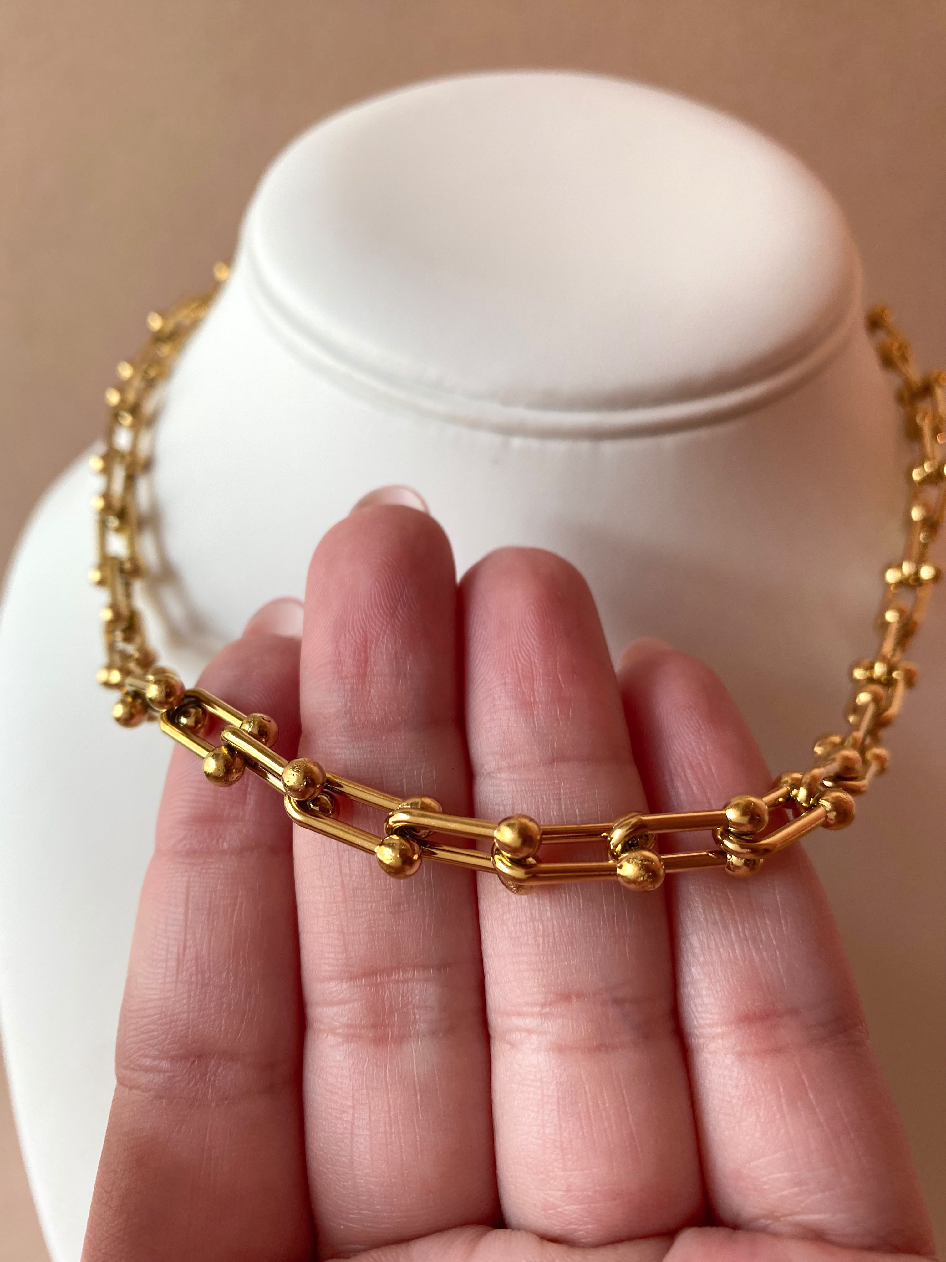 Golden Steel Medium Links Pattern Necklace